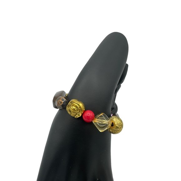 Multi colored Plastic and Metal Assorted Bead Stretch Bracelet - Picture 4 of 7